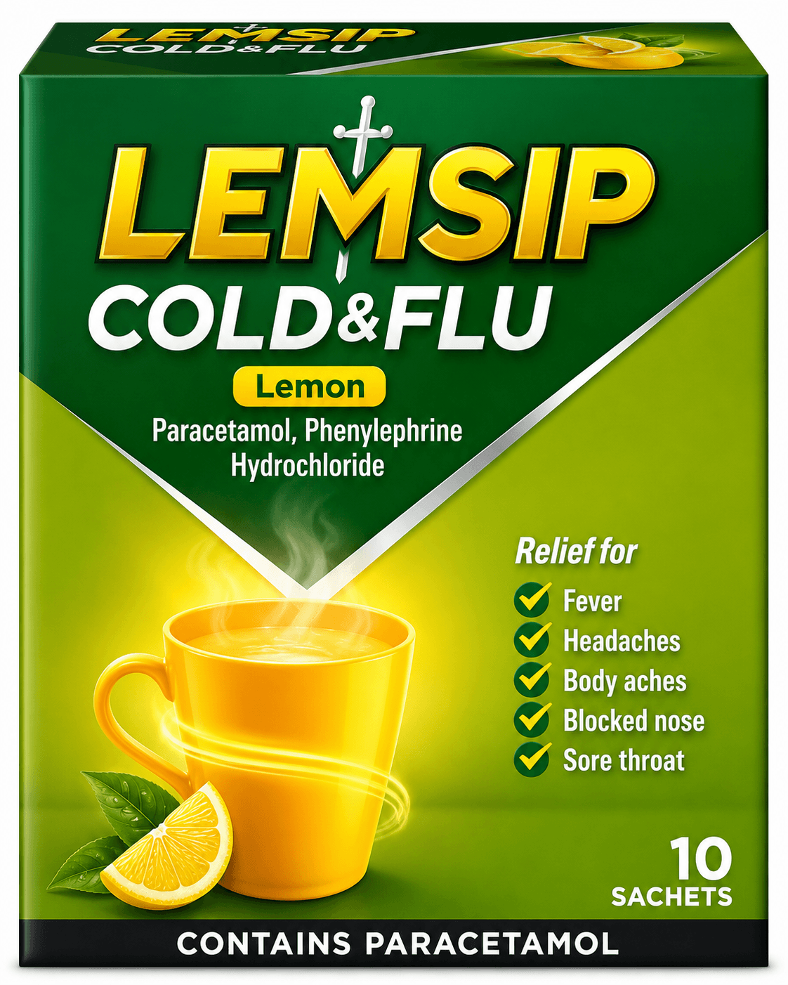 LEMSIP MAX COLD AND FLU LEMON PARACETAMOL/PHENYLEPHRINE SACHETS 10'S